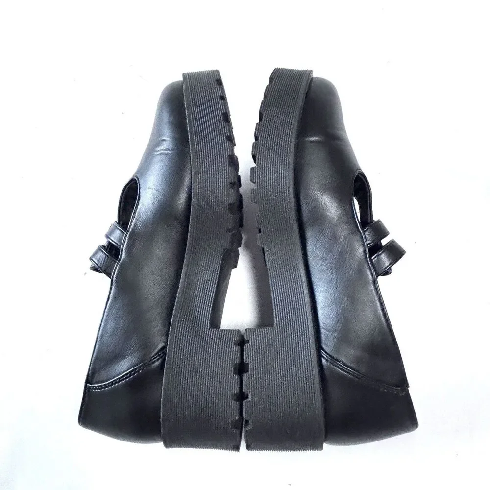DIRTY LAUNDRY Black Platform Mary Jane Shoes Chunky Lug Sole Double Strap